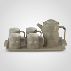 Керамический Серый Набор для Чаепития: Поднос, Чайник, 4 Кружки "Life"