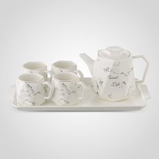 Керамический Белый Набор для Чаепития: Поднос, Чайник, 4 Кружки "Sweet Life"
