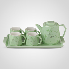 Керамический Зеленый Набор для Чаепития: Поднос, Чайник, 4 Кружки "Sweet Life"