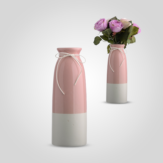 Керамическая Ваза-Бутылка Двухцветная Розовый/Белый Большая