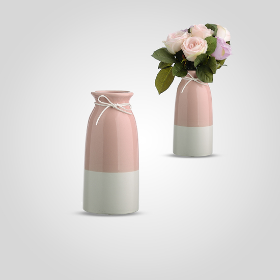 Керамическая Ваза-Бутылка Двухцветная Розовый/Белый Малая