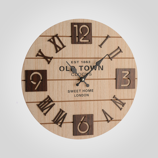 Часы Настенные с Коричневыми Цифрами "Sweet Home London" (Дерево) 40 см.