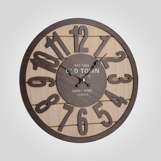 Часы Настенные Коричневые "Old Town Clock" (Дерево) 40 см.