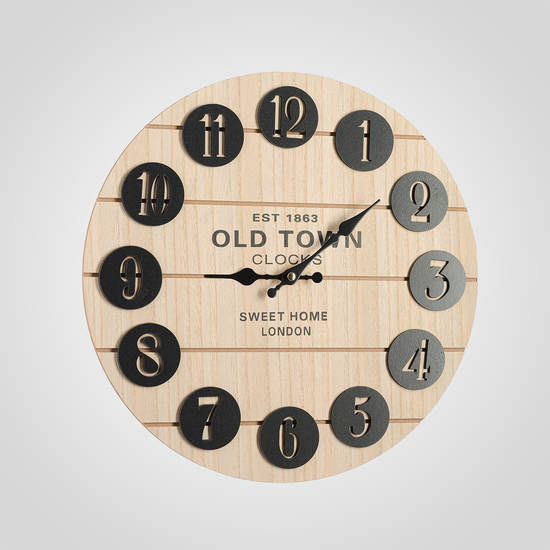 Часы Настенные с Черными Цифрами "Old Town Clock" (Дерево) 40 см.