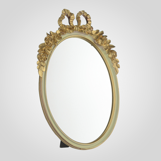 Овальное Настольное Зеркало "Золотистый Бант"