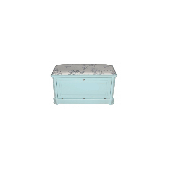 Ящик — сундук — пуфик с мягким сиденьем белый с гобеленовой тканью с фоном голубого цвета ST9393АВ-В